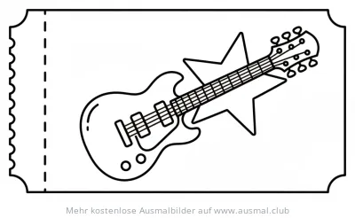 Gitarre auf Konzertticket Ausmalbild