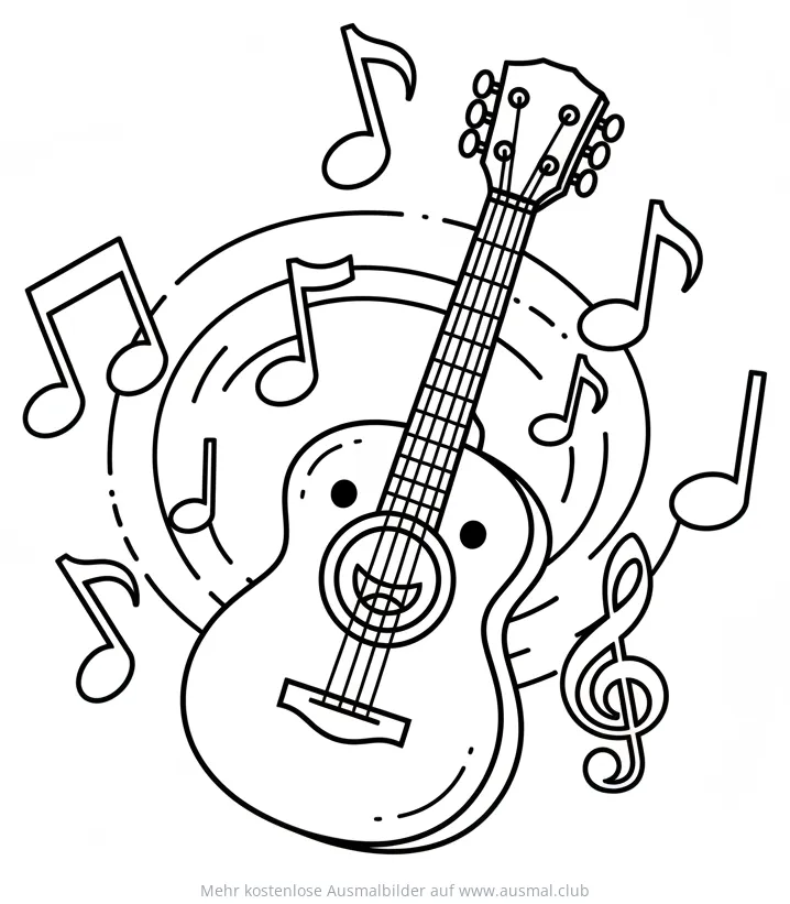 Gitarre mit Noten Ausmalbild