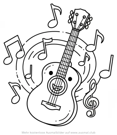 Gitarre mit Noten Ausmalbild