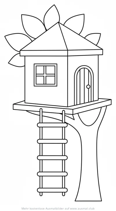 Baumhaus mit Leiter Ausmalbild