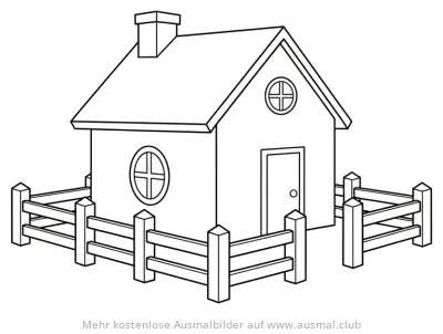 Bauernhaus mit Zaun Ausmalbild