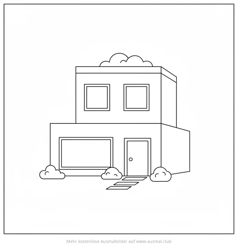 Modernes zweistöckiges Haus Ausmalbild