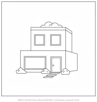 Modernes zweistöckiges Haus Ausmalbild