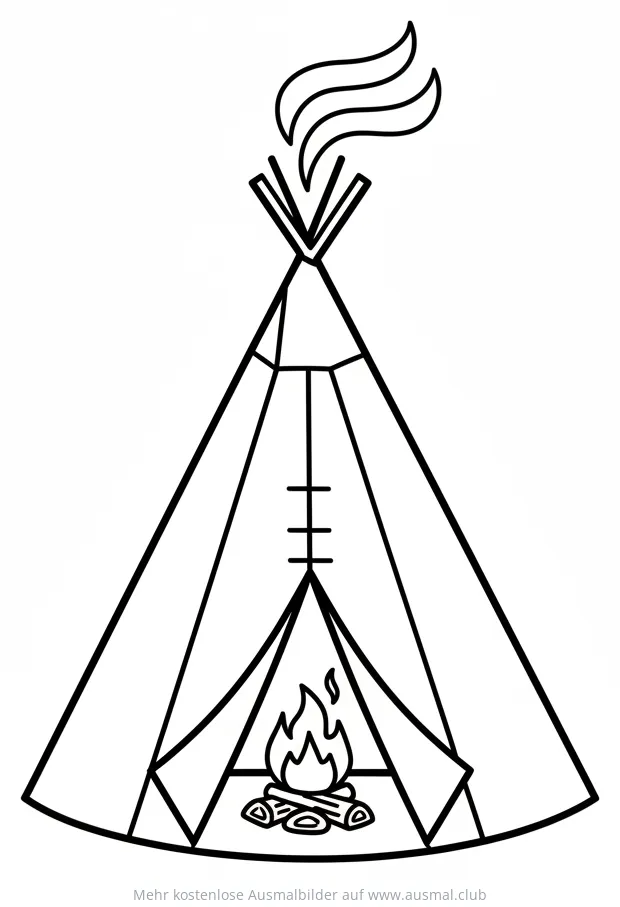 Tipi mit Lagerfeuer Ausmalbild