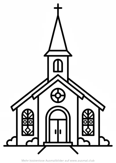 Kirche Ausmalbild mit Kirchturm und Kreuz