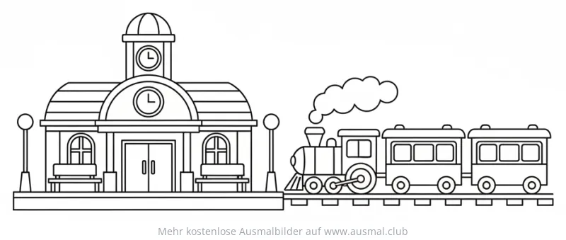 Bahnhof mit Zug Ausmalbild