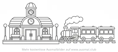 Bahnhof mit Zug Ausmalbild