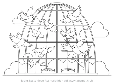 Voliere mit Vögeln Ausmalbild