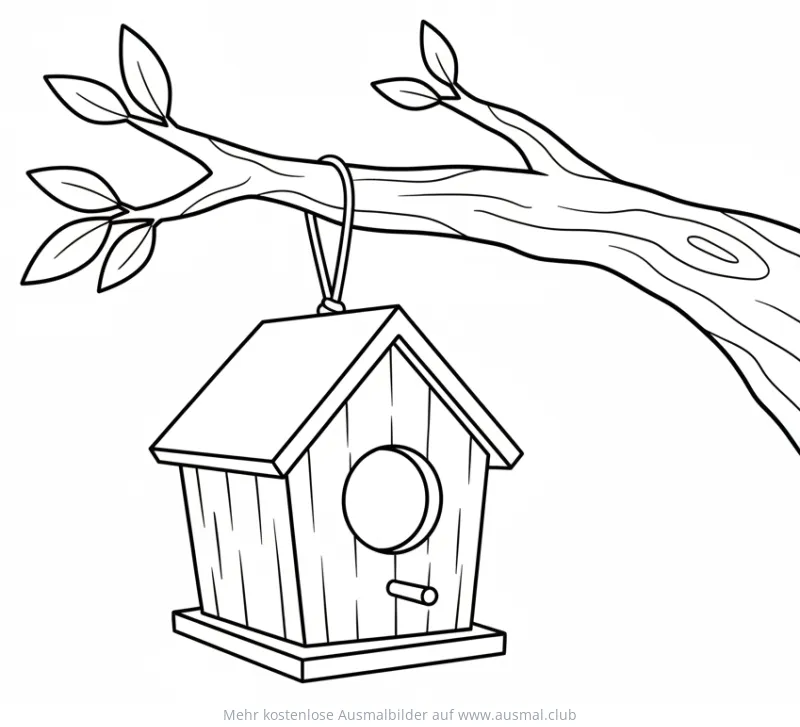 Vogelhaus Ausmalbild an einem Ast