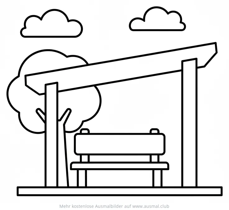 Bushaltestelle mit Bank und Baum Ausmalbild