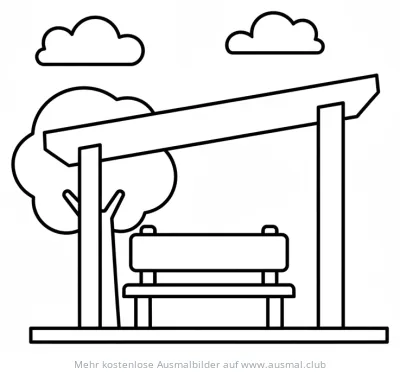 Bushaltestelle mit Bank und Baum Ausmalbild