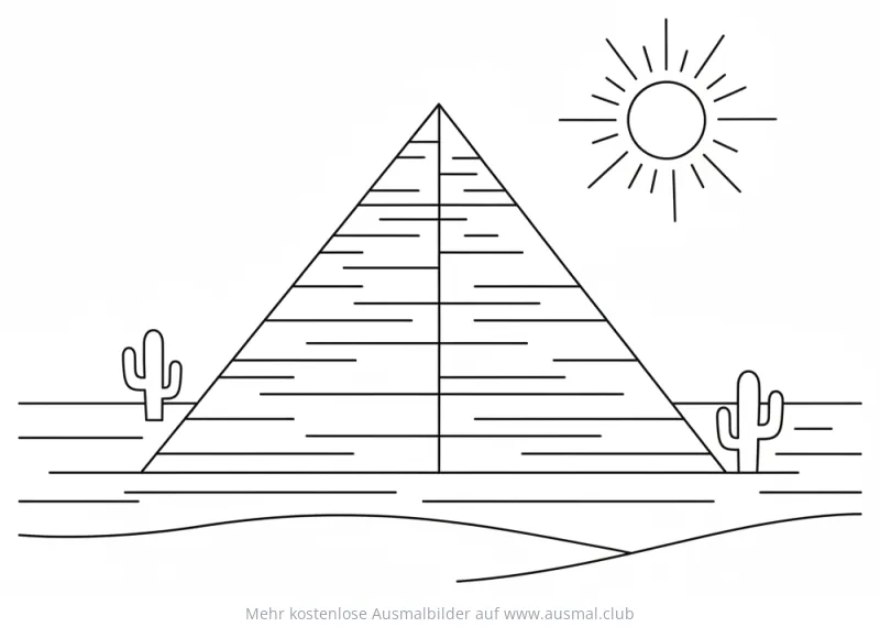Pyramide in der Wüste Ausmalbild mit Kakteen und Sonne