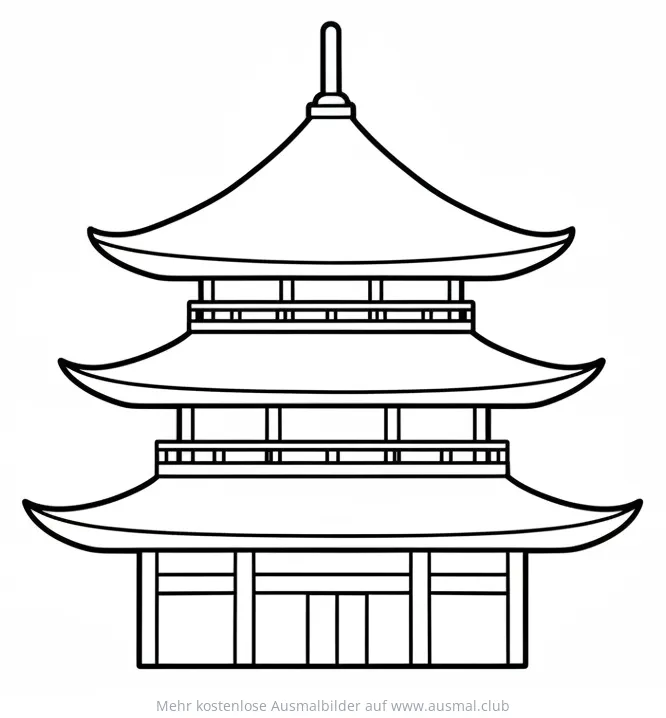 Pagode Ausmalbild mit drei Stockwerken