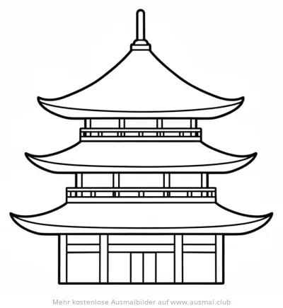 Pagode Ausmalbild mit drei Stockwerken