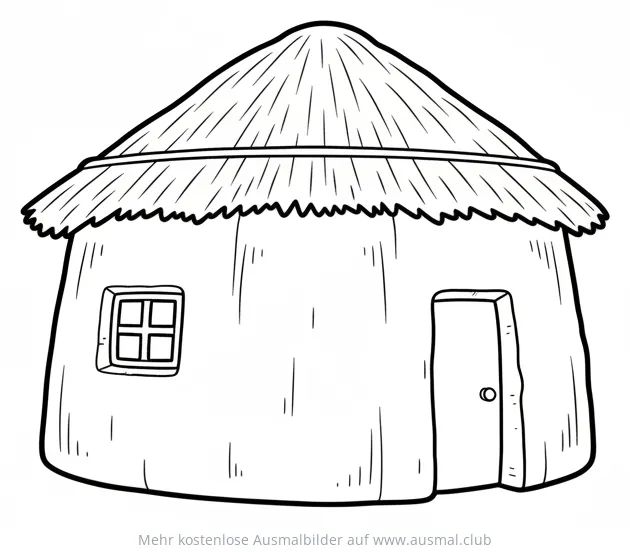 Lehmhaus Ausmalbild mit Strohdach