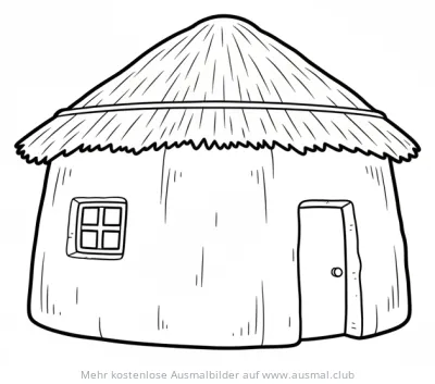 Lehmhaus Ausmalbild mit Strohdach