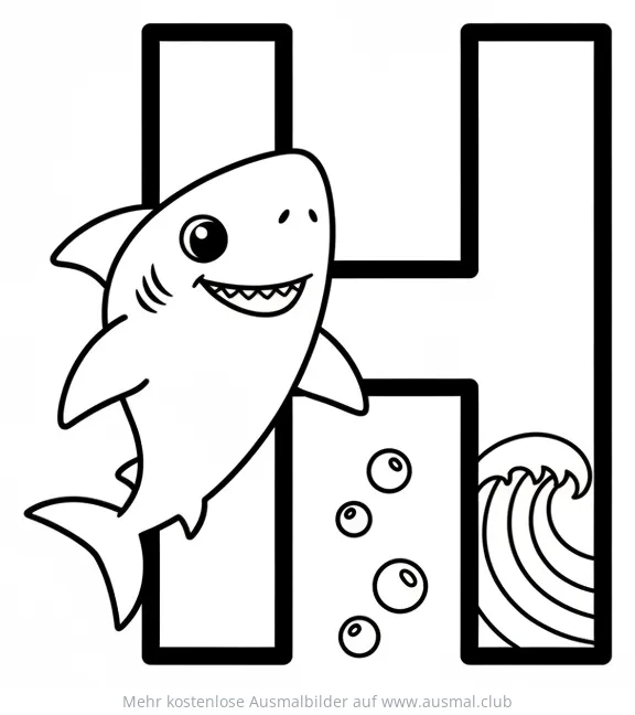 Hai Ausmalbild mit dem Buchstaben H