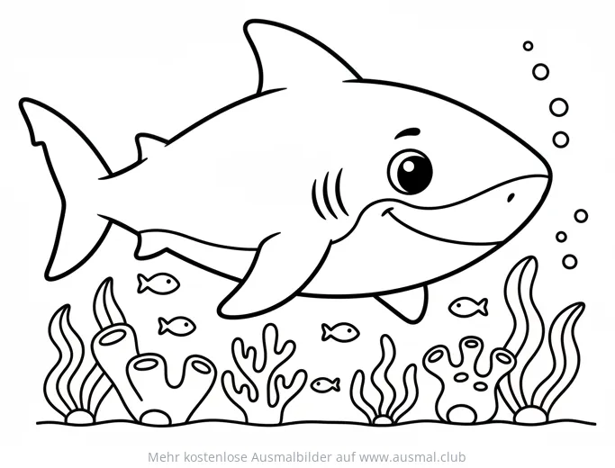 Hai im Korallenriff Ausmalbild