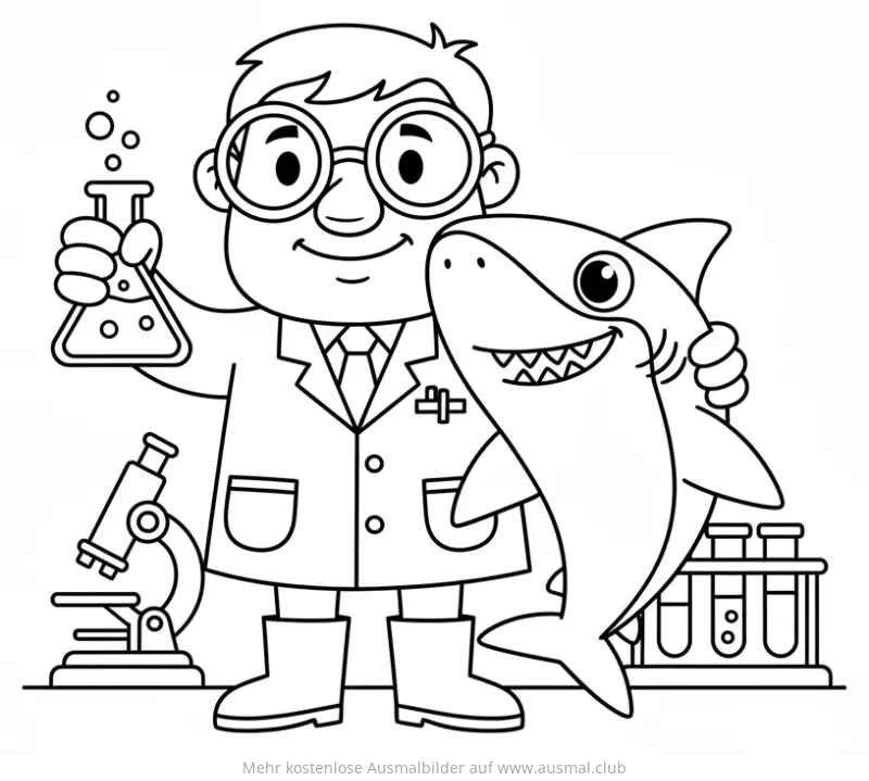Hai als Wissenschaftler Ausmalbild