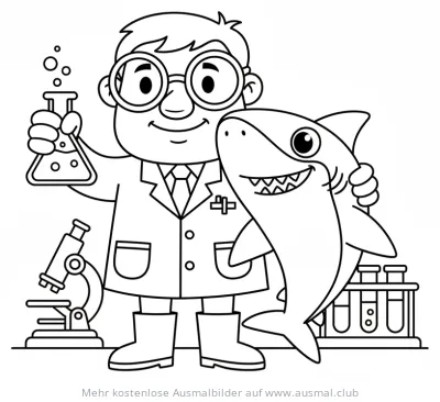 Hai als Wissenschaftler Ausmalbild
