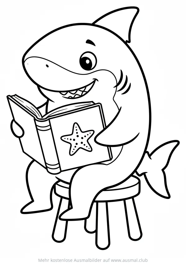 Hai liest ein Buch Ausmalbild