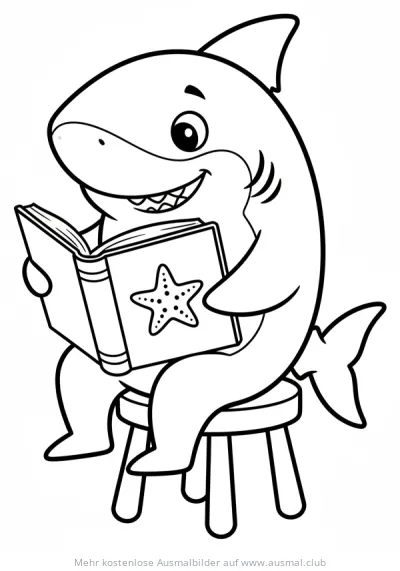 Hai liest ein Buch Ausmalbild