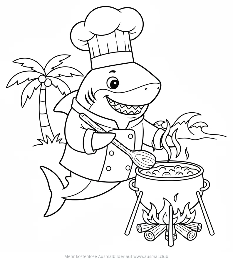 Hai als Koch Ausmalbild