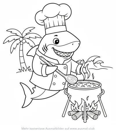 Hai als Koch Ausmalbild