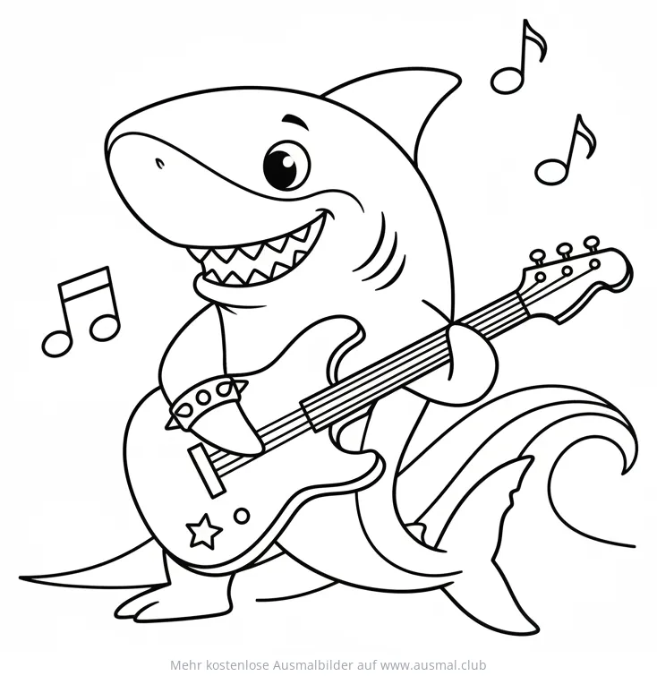 Hai spielt Gitarre Ausmalbild