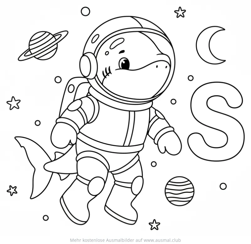 Hai Astronaut im Weltraum Ausmalbild