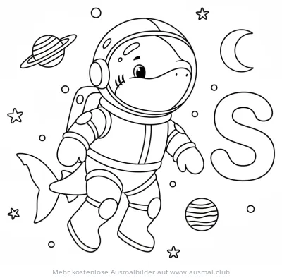 Hai Astronaut im Weltraum Ausmalbild