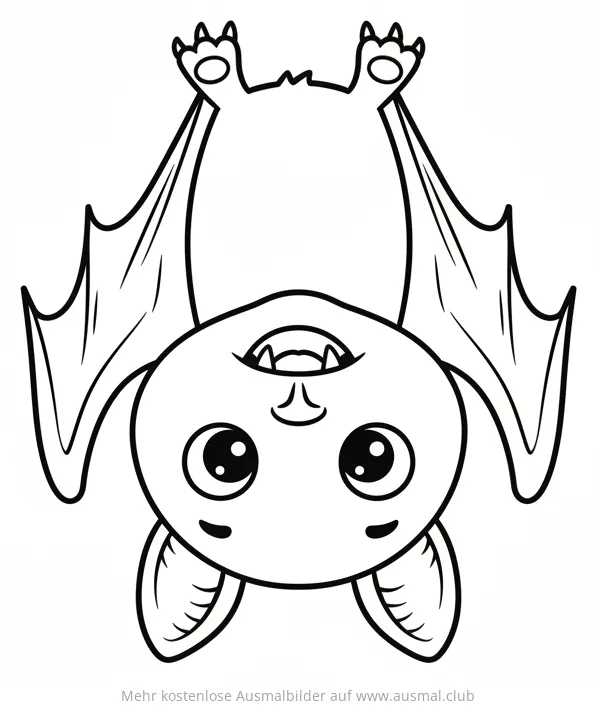 Niedliche Fledermaus hängt kopfüber Ausmalbild