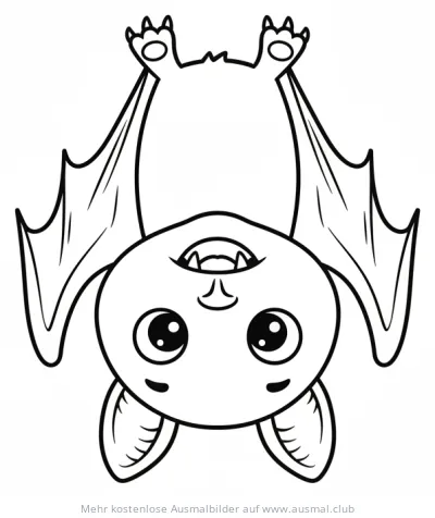 Niedliche Fledermaus hängt kopfüber Ausmalbild