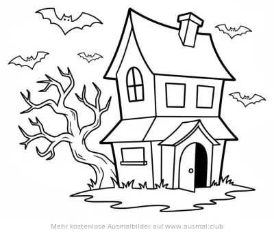 Spukhaus mit Fledermäusen Ausmalbild