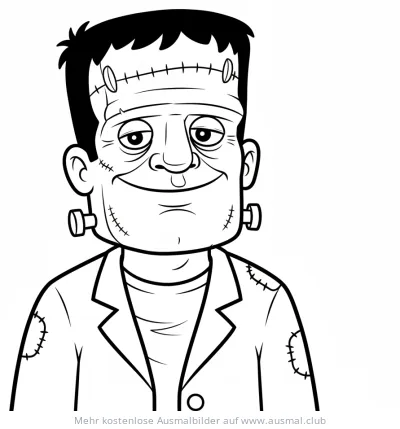 Frankenstein Ausmalbild mit Narben und Bolzen