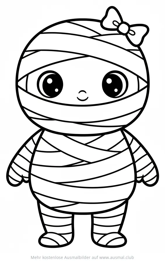 Freundliche Comic Mumie mit Schleife als Ausmalbild