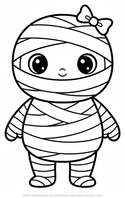 Freundliche Comic Mumie mit Schleife als Ausmalbild