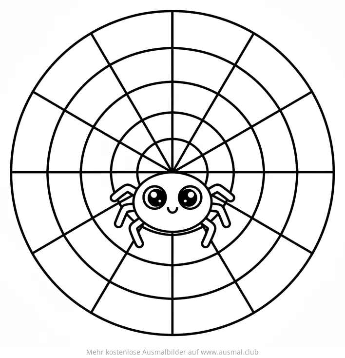 Niedliche Spinne im Spinnennetz Ausmalbild
