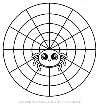 Niedliche Spinne im Spinnennetz Ausmalbild