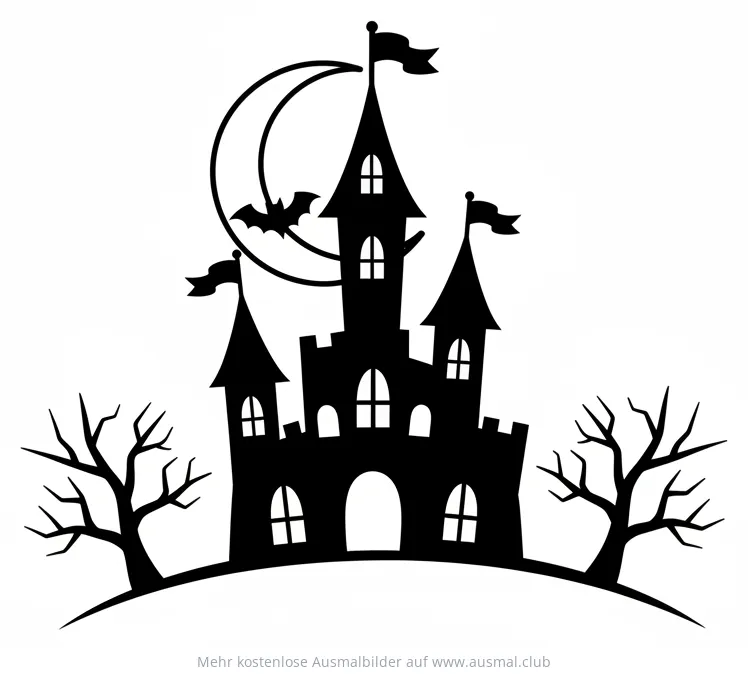 Halloween Schloss mit Fledermaus Ausmalbild