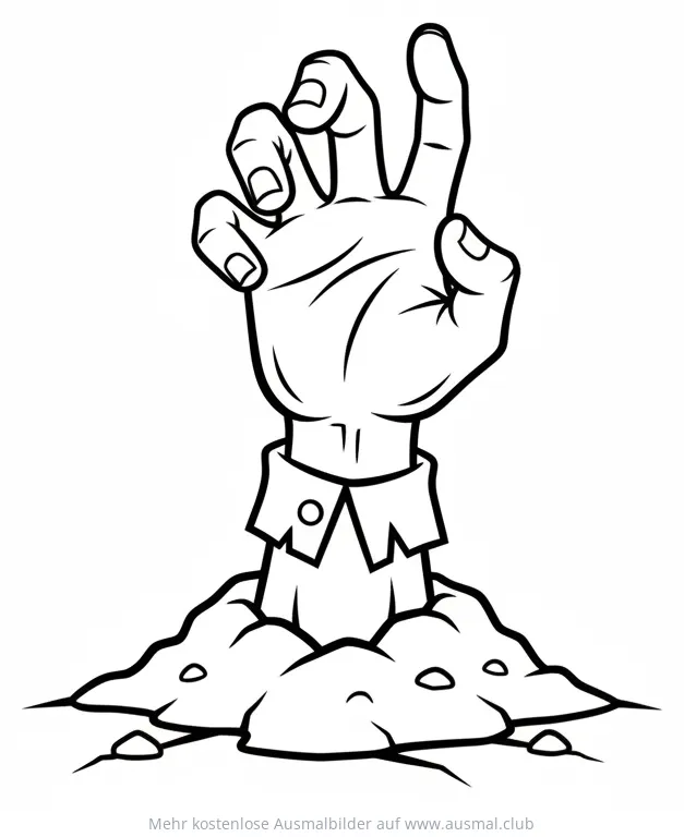 Zombie Hand ragt aus dem Boden Ausmalbild