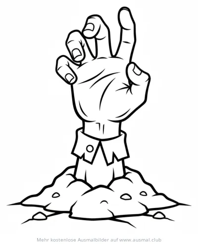 Zombie Hand ragt aus dem Boden Ausmalbild