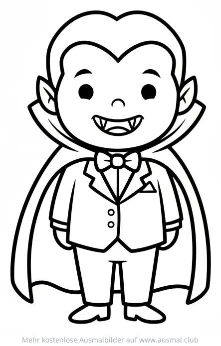 Freundlicher Vampir im Anzug mit Umhang Ausmalbild