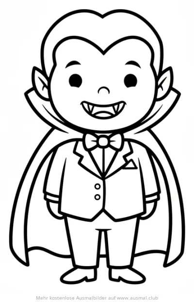 Freundlicher Vampir im Anzug mit Umhang Ausmalbild