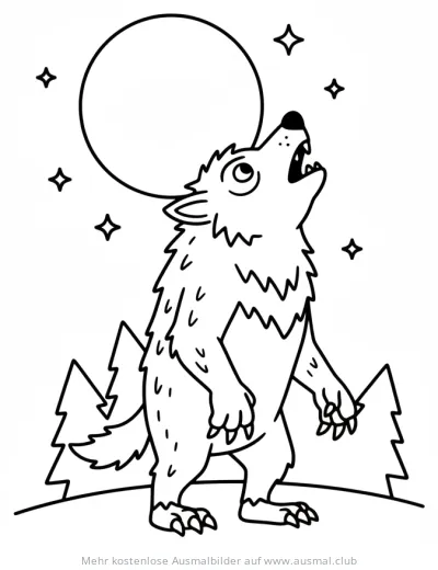 Heulender Werwolf vor Vollmond Ausmalbild