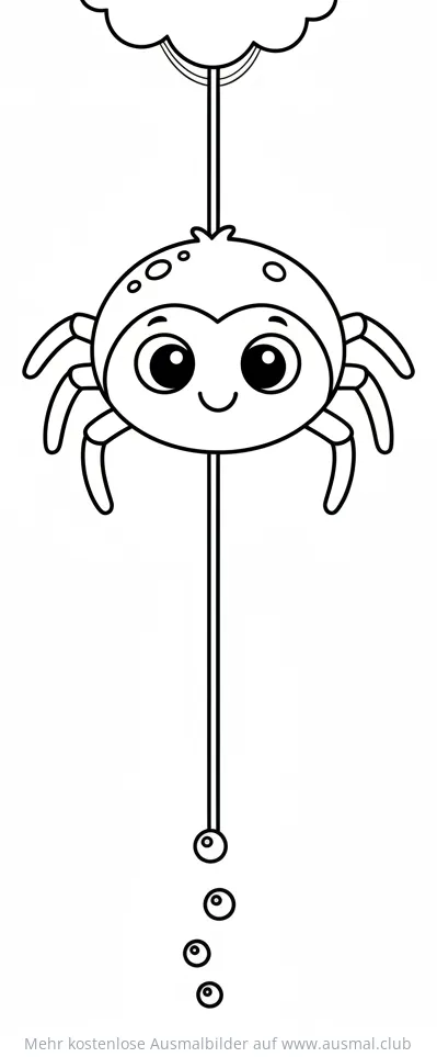 Niedliche Spinne am Faden Ausmalbild