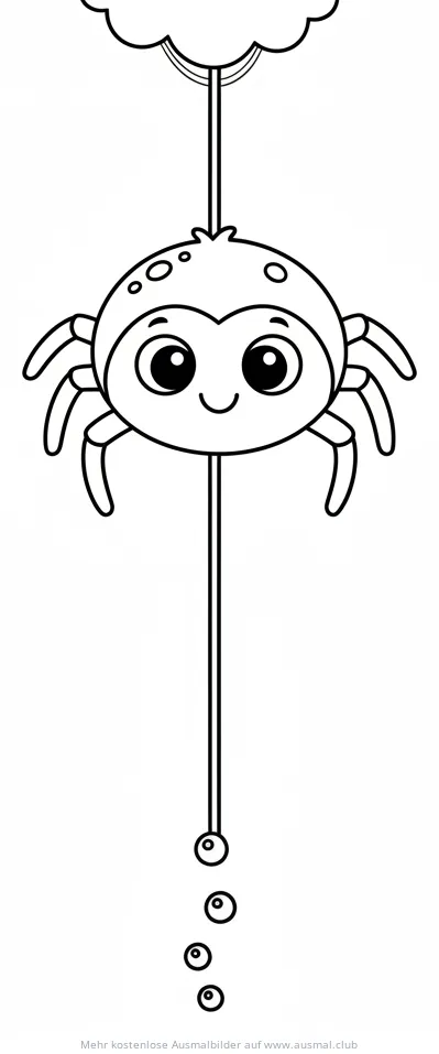 Niedliche Spinne am Faden Ausmalbild