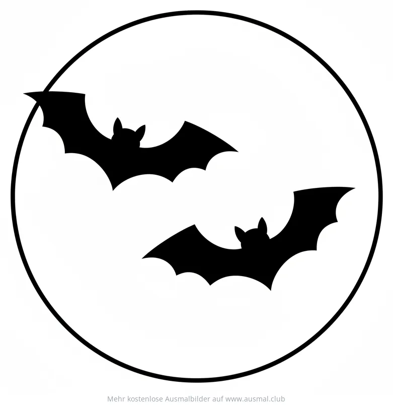 Zwei Fledermäuse vor einem Vollmond Ausmalbild