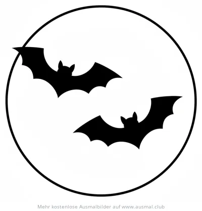Zwei Fledermäuse vor einem Vollmond Ausmalbild