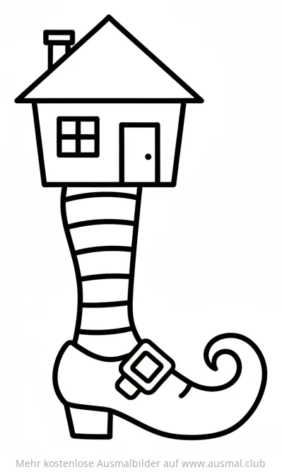 Hexenschuh mit Haus Ausmalbild für Halloween